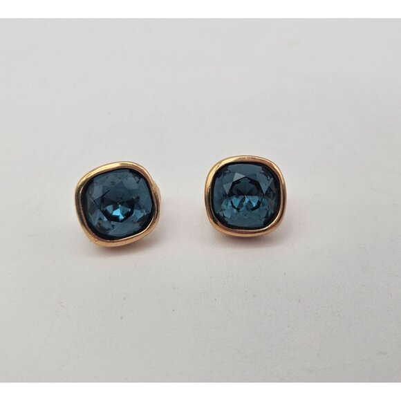 Christian Dior Faceted Blue Crystal Gold Tone Square Clip Earrings - Picture 1 of 5
